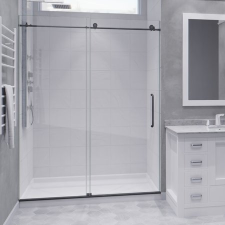 ANZZI Leon 60 in. x 76 in. Frameless Sliding Shower Door in Gunmetal SD-AZ8077-02GB